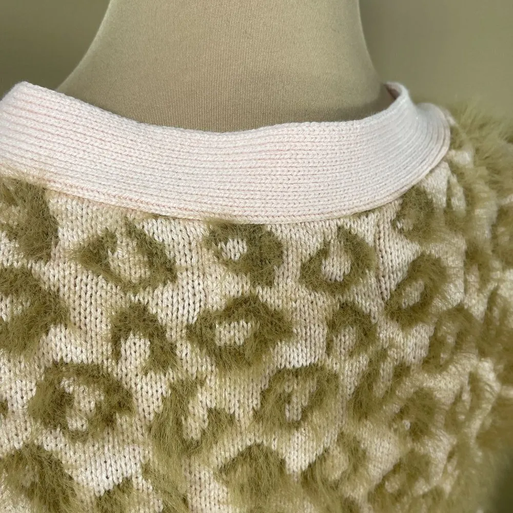 Kimchi Blue Meo Cardigan Fuzzy Animal Print Pink Tan Size M Medium - Image 7
