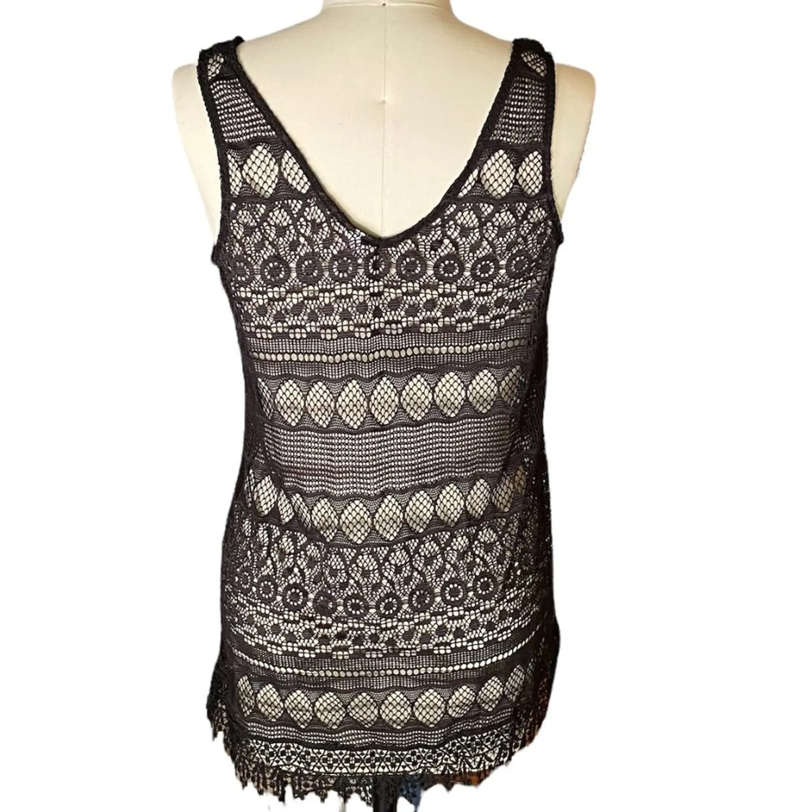 OCEAN PACIFIC OP Ladies Black Sheer Lace Swimsuit COVERUP Dress Women's Size L - Image 3