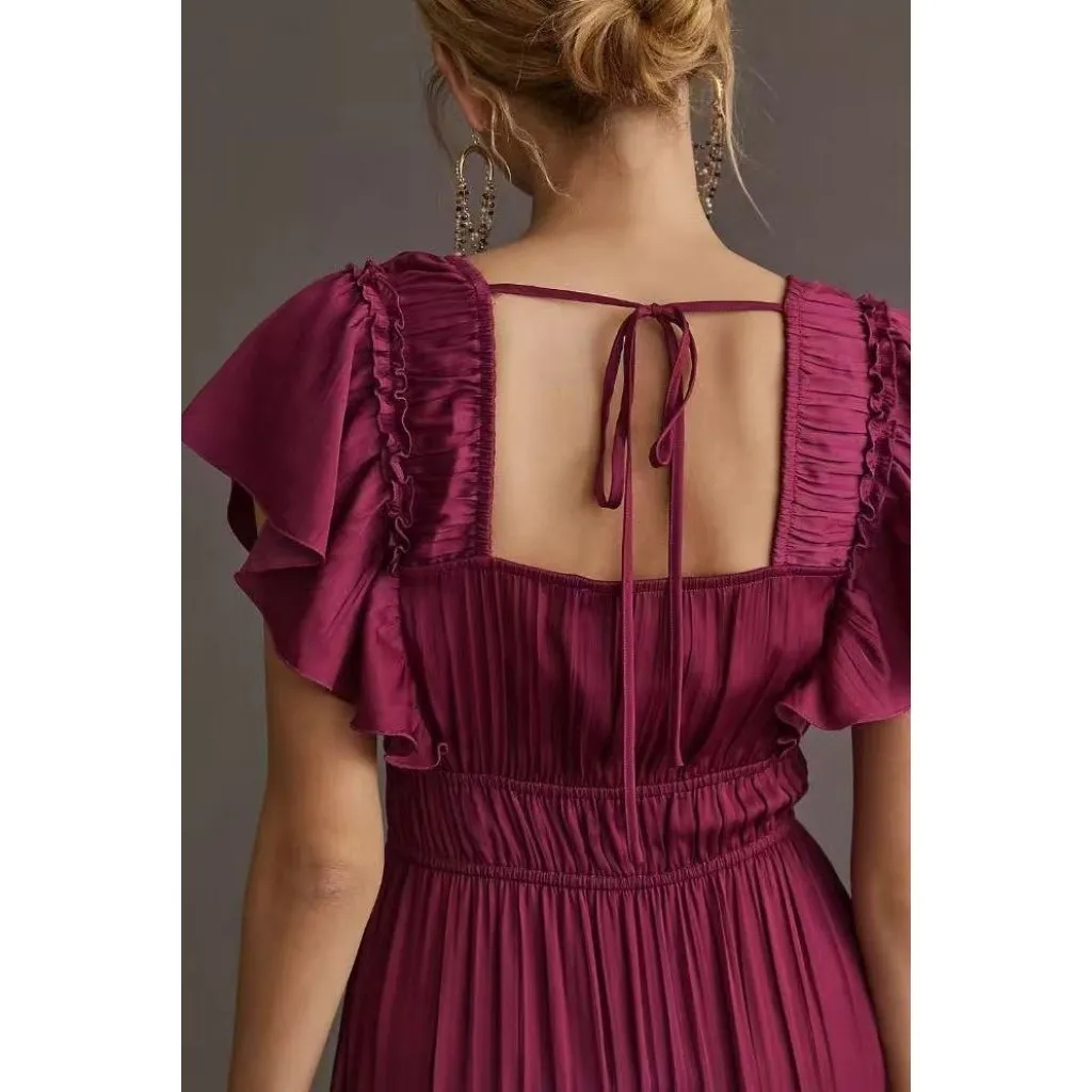 NWOT ANTHROPOLOGIE Ruffled Tiered Midi Dress In Berry Size XL - Image 3