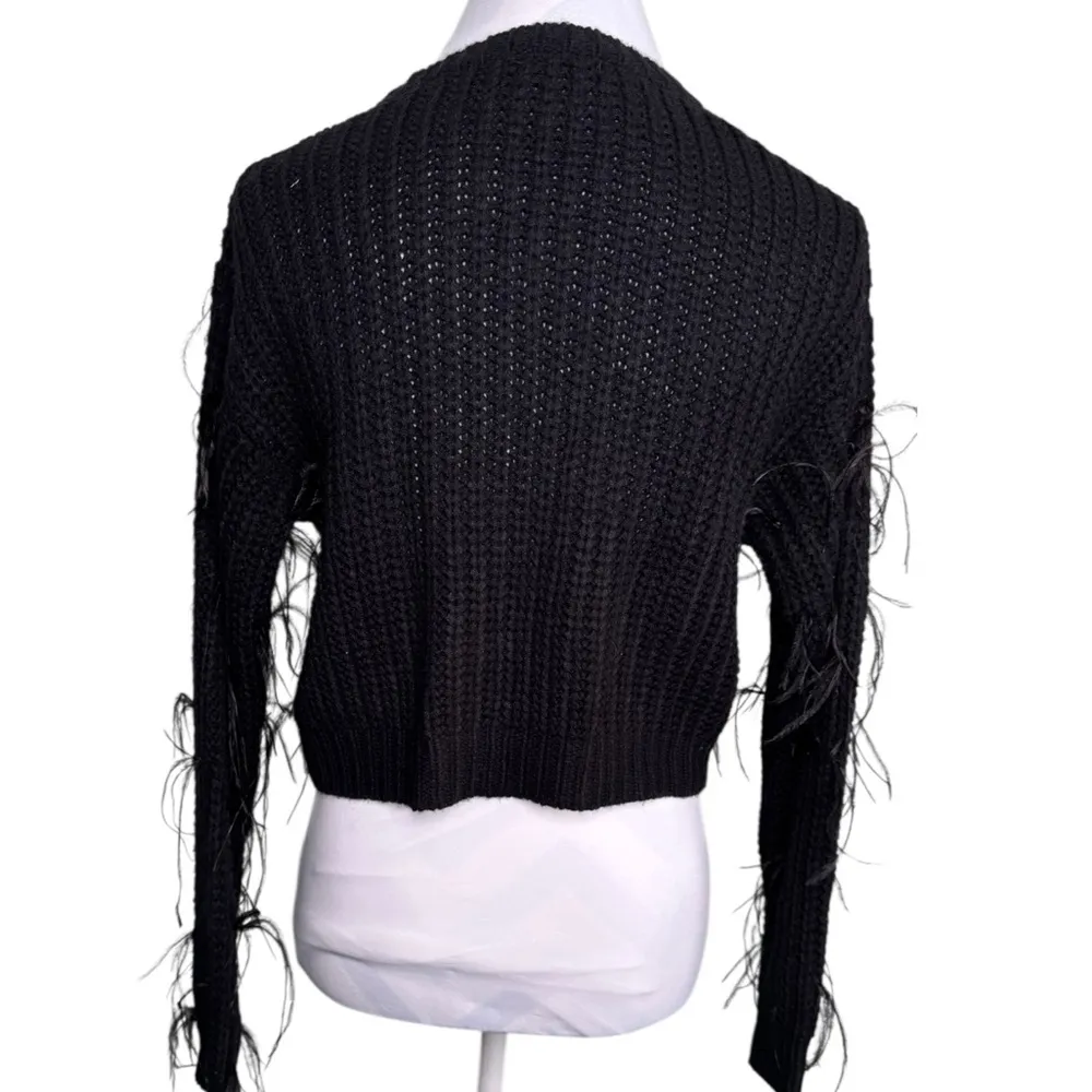 BOOHOO Black Womens Small Feathered Knitted Fuzzy Crop Sweater - Image 6