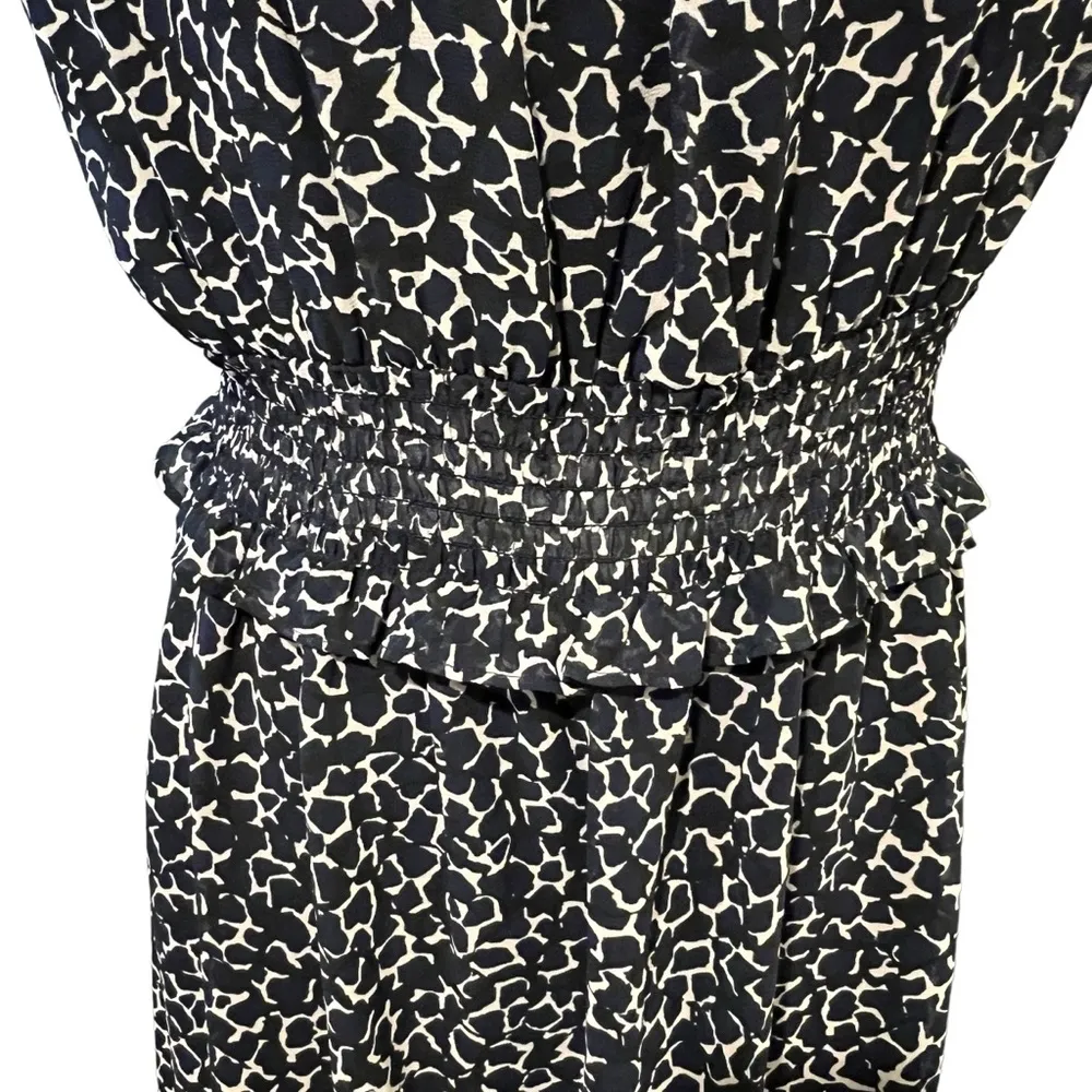 NWT Who What Wear Square Neck Tie Shoulder Giraffe Print Black/Tan Dress Small - Image 7