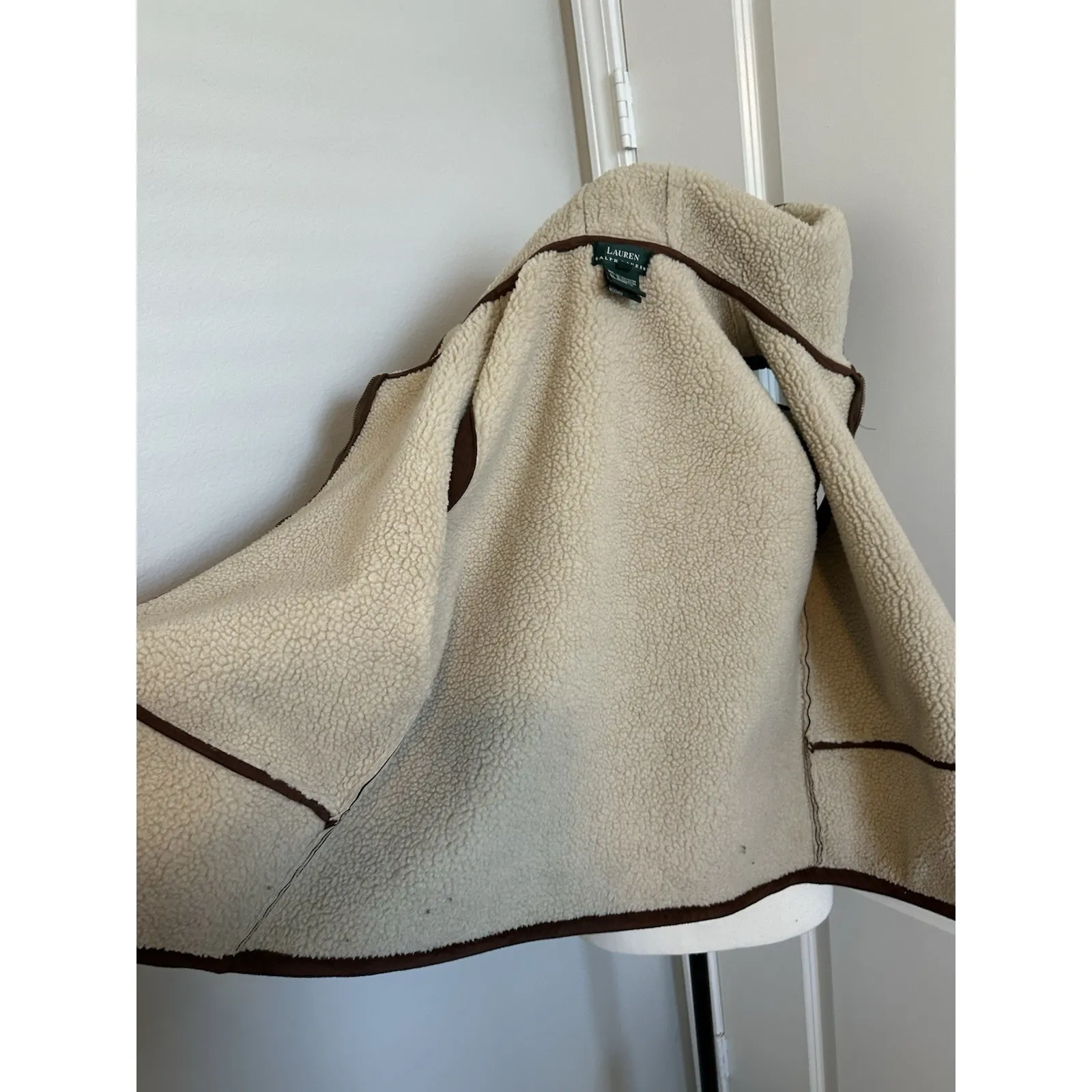 Vintage Lauren Ralph Lauren Brown Suede Sherpa Vest L Western Boho Gorpcore - Image 3