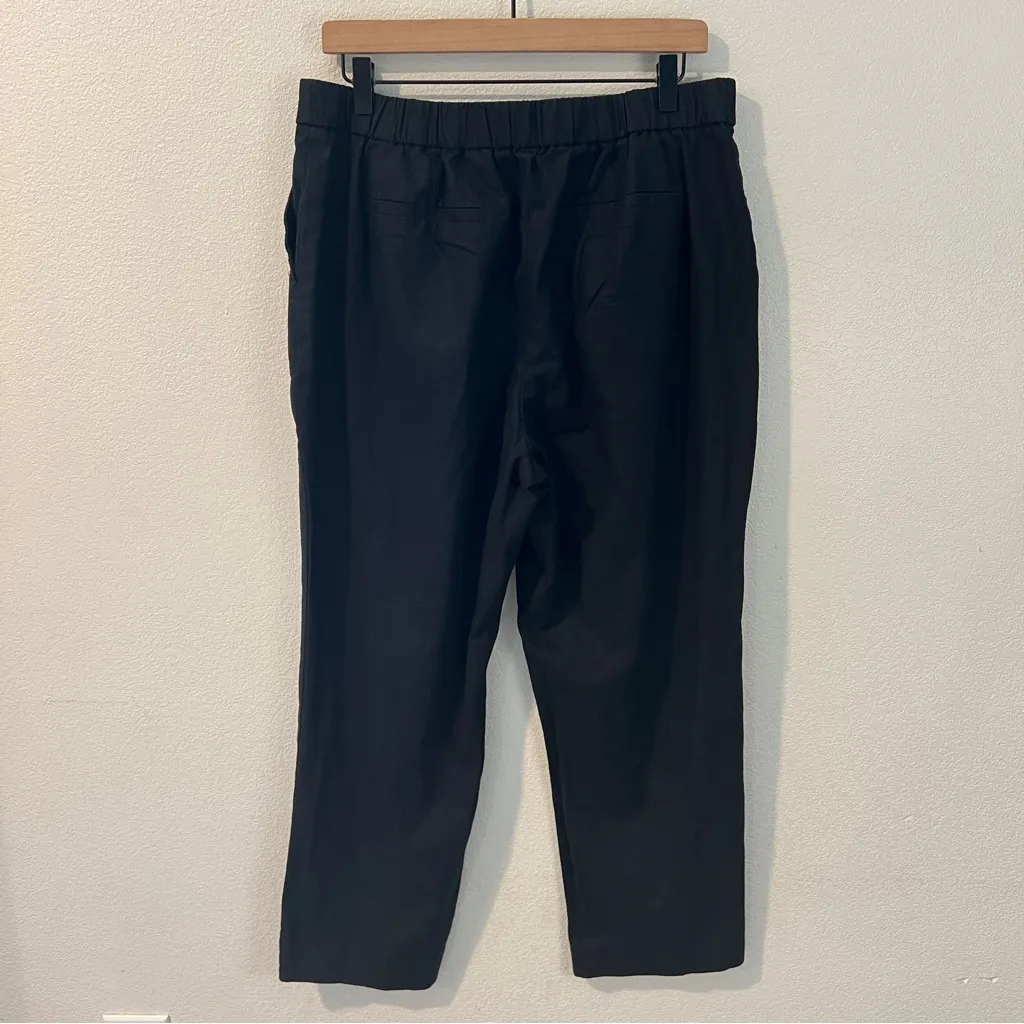 J. Crew Linen Cotton Blend Sailor Pant Black Ankle Crop Button Pocket Size 14 - Image 6