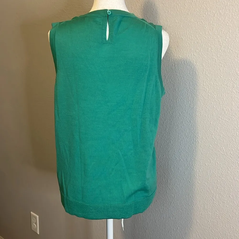JCrew Margot Merino Wool Crewneck Shell Size Medium Green - Image 3