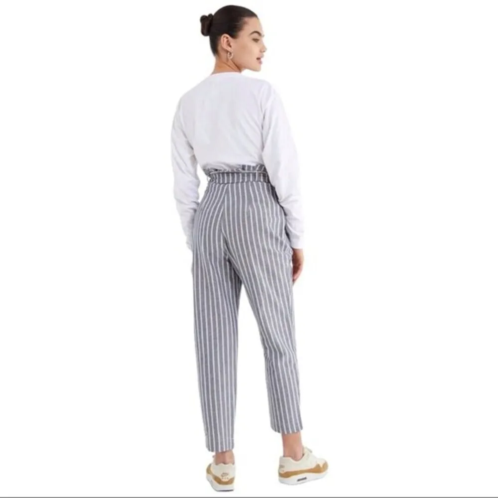 Urban Outfitters Gianna Striped High-Rise Paperbag Linen Blend White/Blue Pants - Image 4