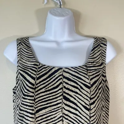VTG Jones New York 100% Silk Zebra Print Sleeveless Dress Size 4 Made in Korea‎ - Image 2