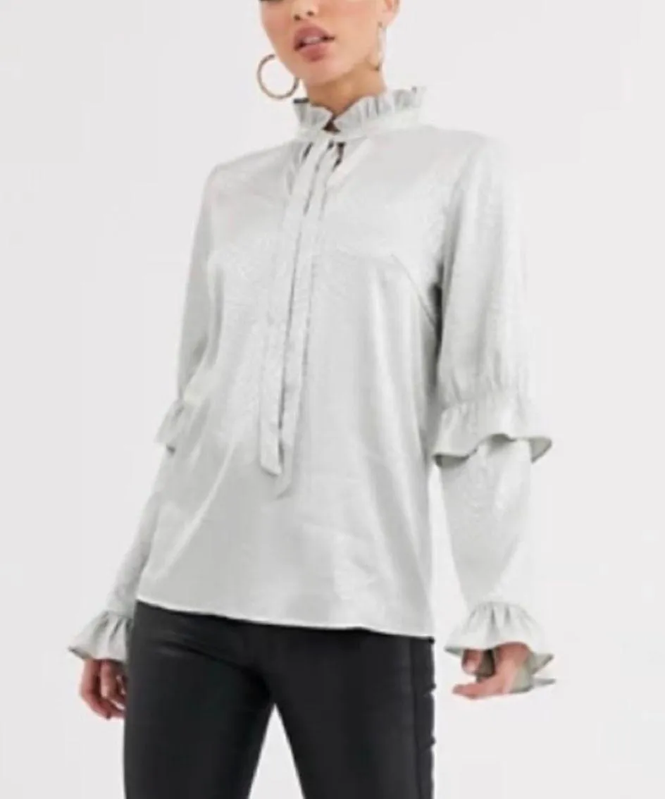 Y.A.S. Silver Tie-Neck Blouse US 2/UK 6 - Image 4