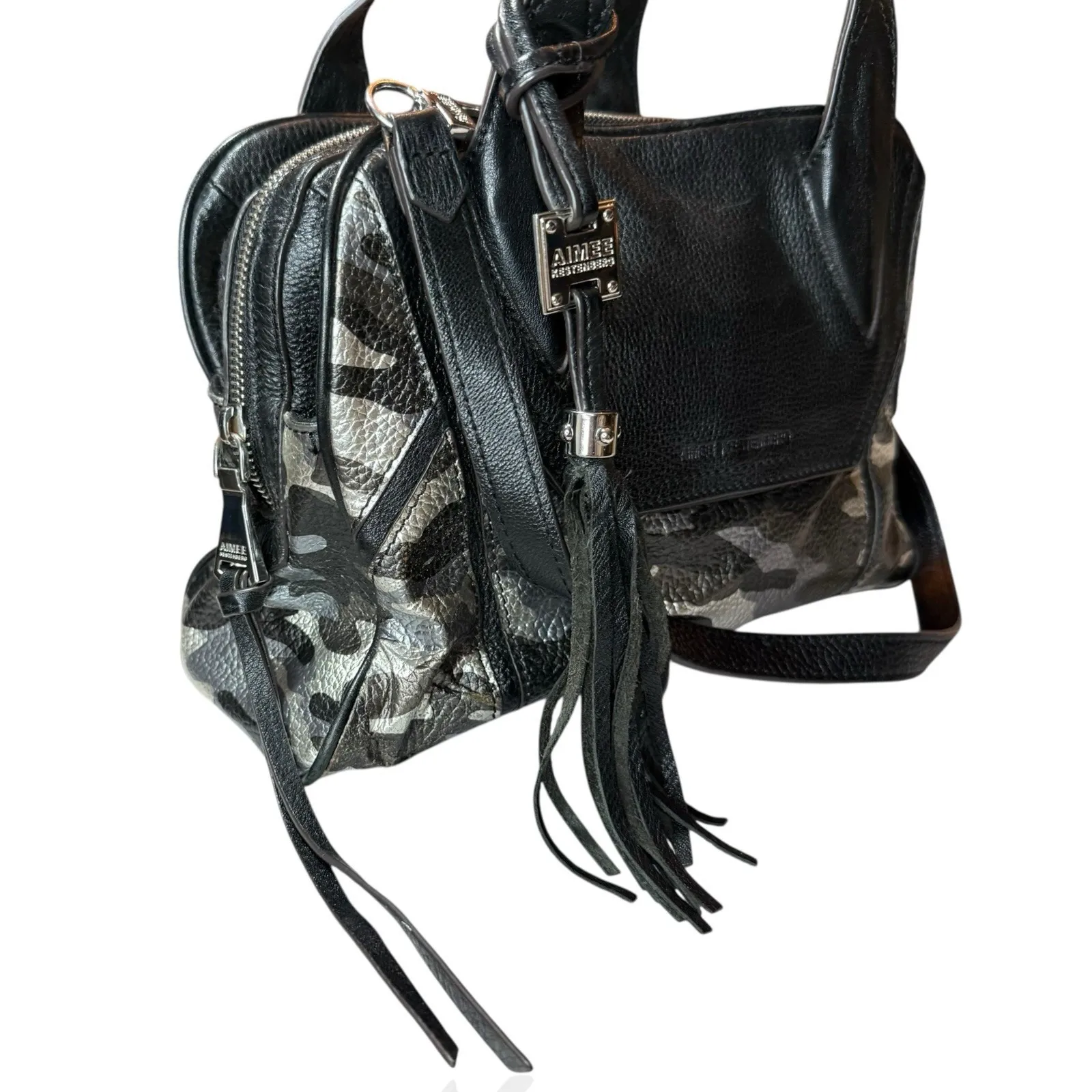 Aimee Kestenberg Leather Hand/Shoulder Handbag Metallic Camo Black Y2K Design - Image 4