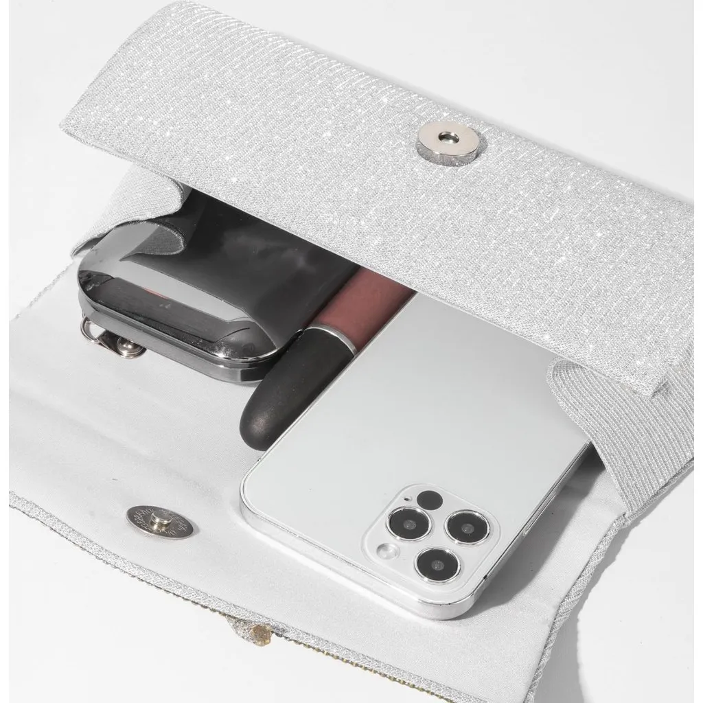 ⚡ Women's Silver Bow Sparkly Glitter Evening Rhinestone Party Prom Clutch Bag - Image 6