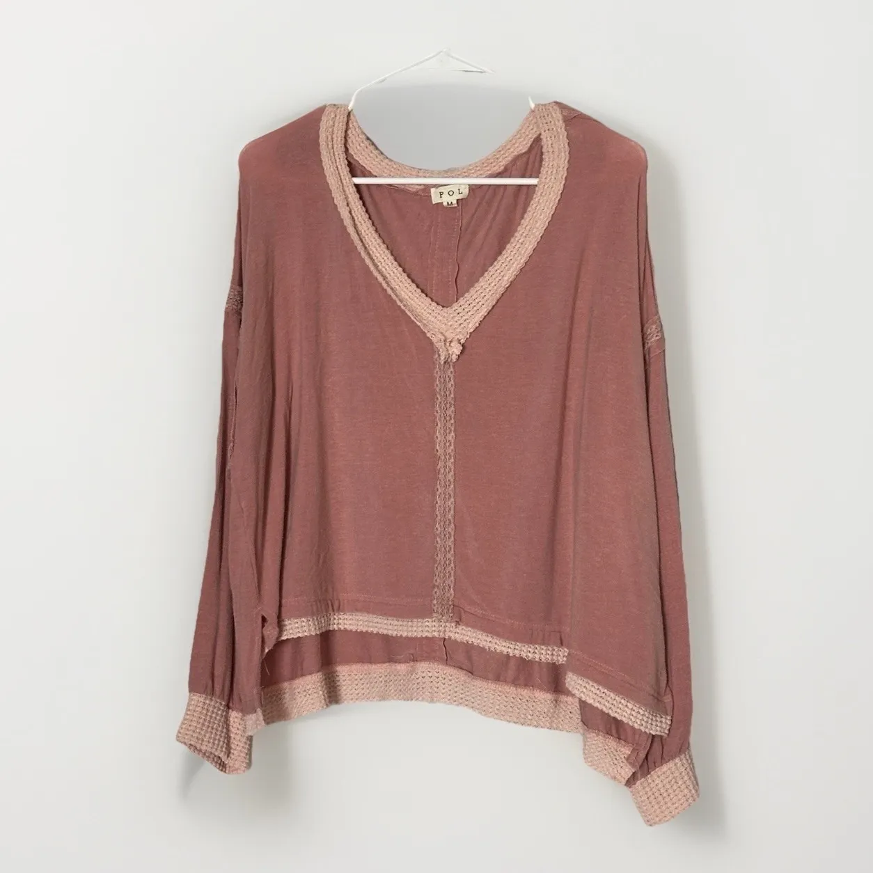 POL Oversized Cropped Top Womens Medium Slouchy Boxy Boho Coquette V Neck - Image 2