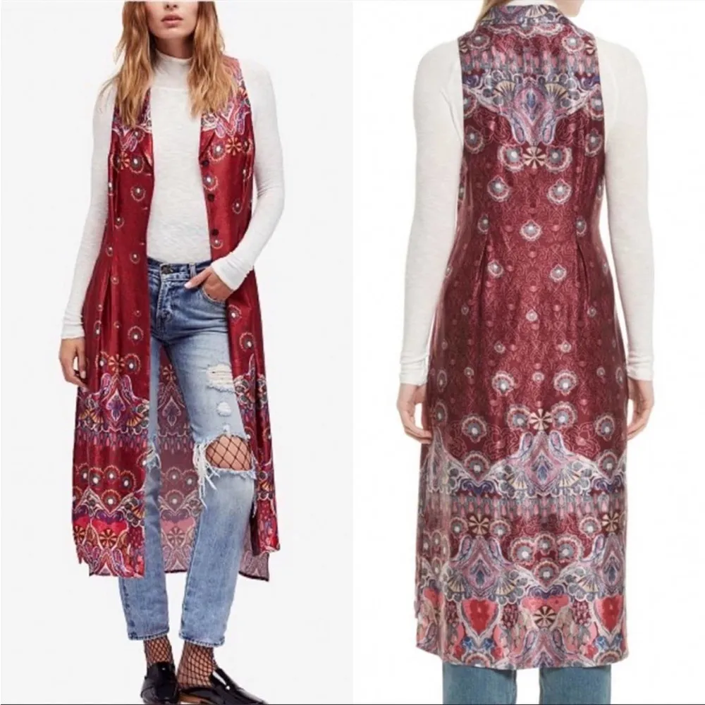 Free people come see about me longline vest duster paisley print sz M - Image 3