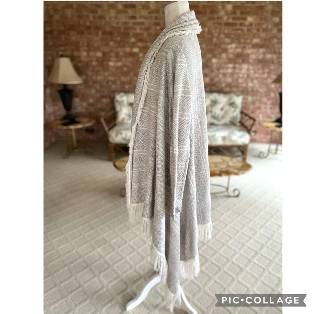 New York & Co. Cardigan Sweater Fringe Open Front S Shawl Collar Duster Boho Gray - Image 10
