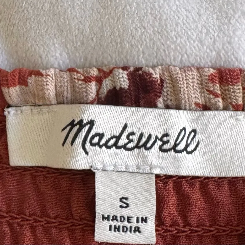 Madewell Rust Floral Smocked Blouse - Image 5