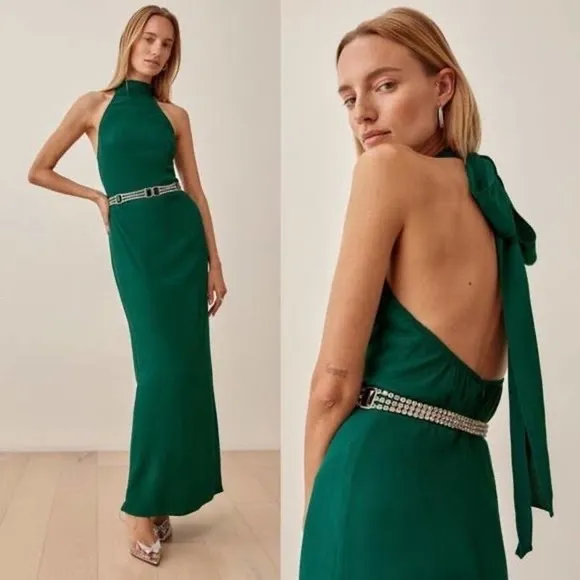 Reformation Filippa Sycamore Green Halter Neck Open Back Maxi Dress Size 0 - Image 13