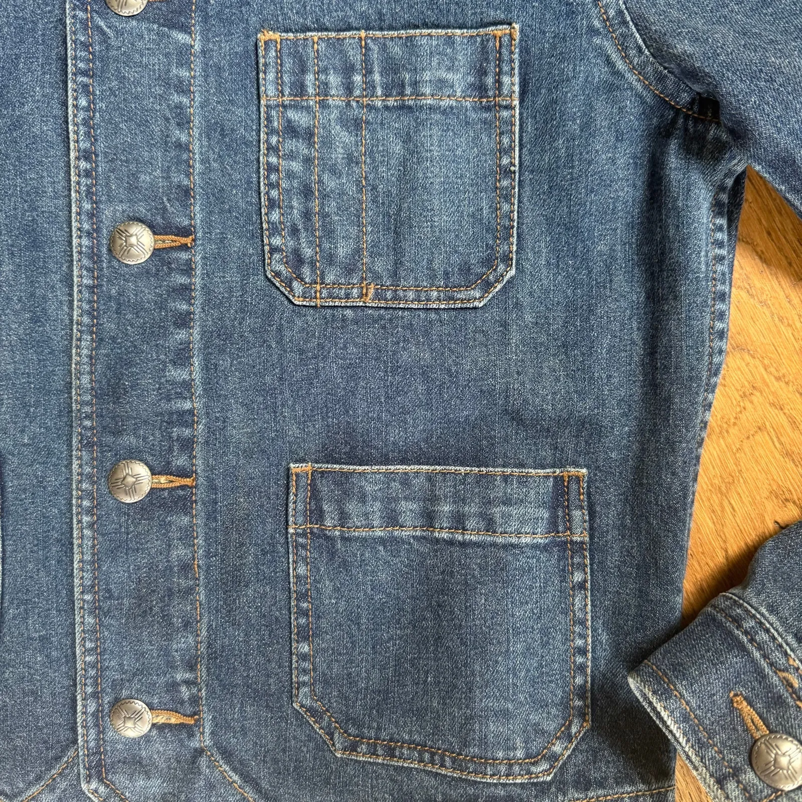 Vintage Chaps Denim Cropped Jean Jacket SZ M Patch Pockets Western Rodeo Boho - Image 4