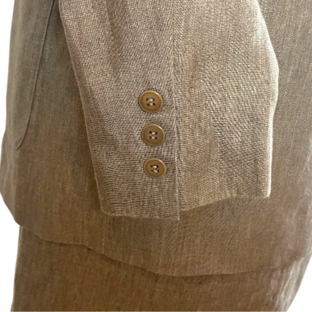 Brooks Brothers Suit A-line Skirt One Button Blazer Linen Tan Women’s Size 6 - Image 11