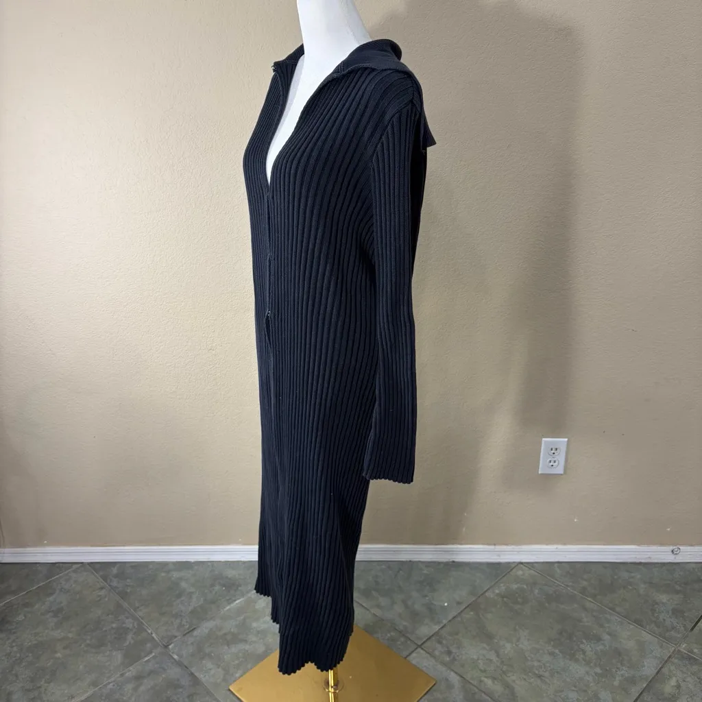 525 America Black Collar Ribbed Long Duster Sweater Cardigan Sz M Grunge Goth - Image 3