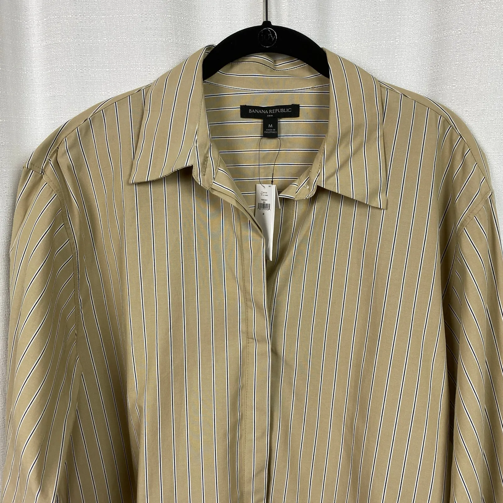Banana Republic Neutral Stripe Long Sleeve Oversized Button Up Blouse Sz.M NWT - Image 7