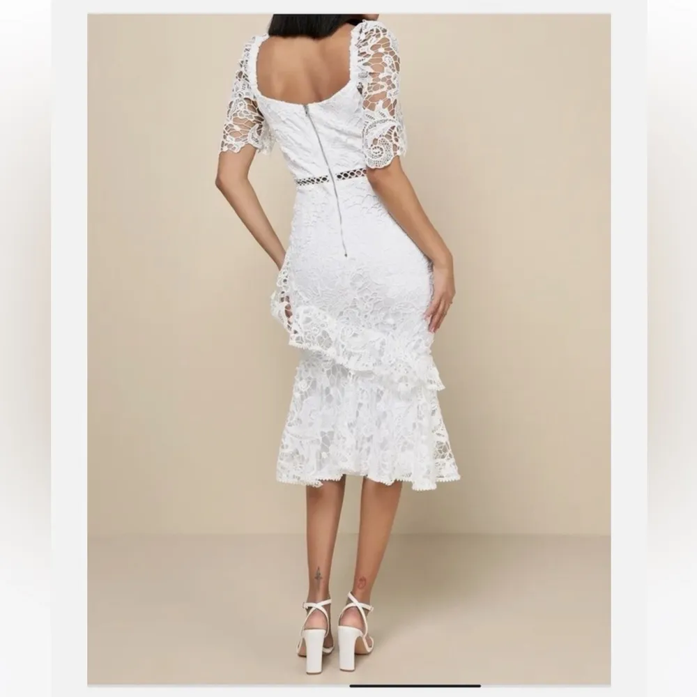 Lulu's White Asymmetrical Ruffled Midi Dress Wedding Size Large NWT - Image 2