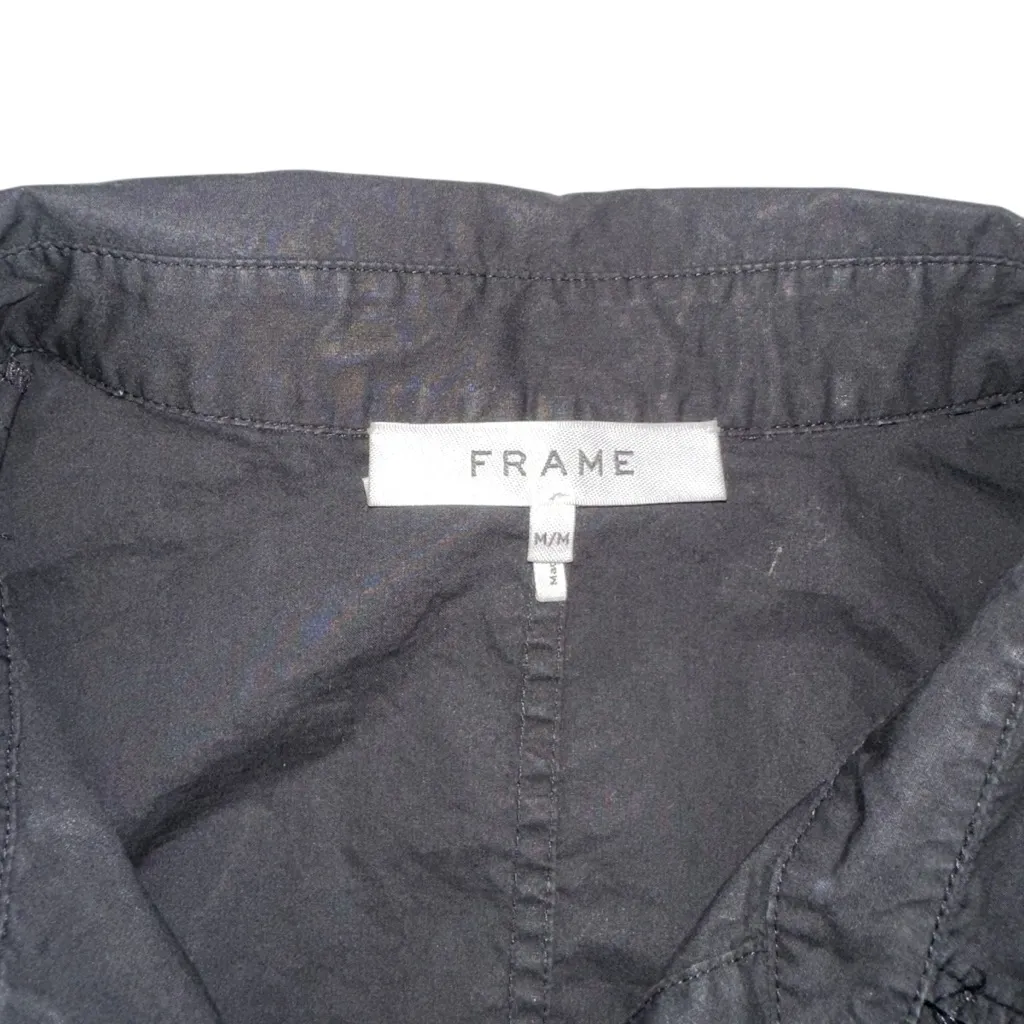 Frame Organic Cotton Smocked Back Black Short Sleeve Mini Shirt Dress MEDIUM - Image 5