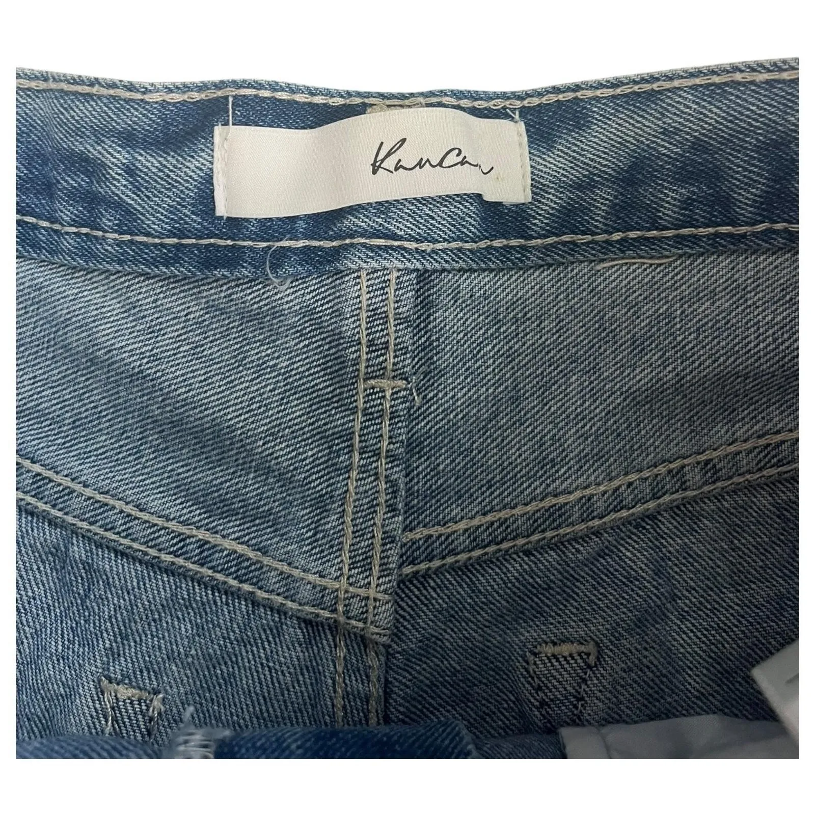 KanCan Denim Shorts Womens 5 26 High Rise Distressed Raw Hem Splatter Boho Beach Blue - Image 3