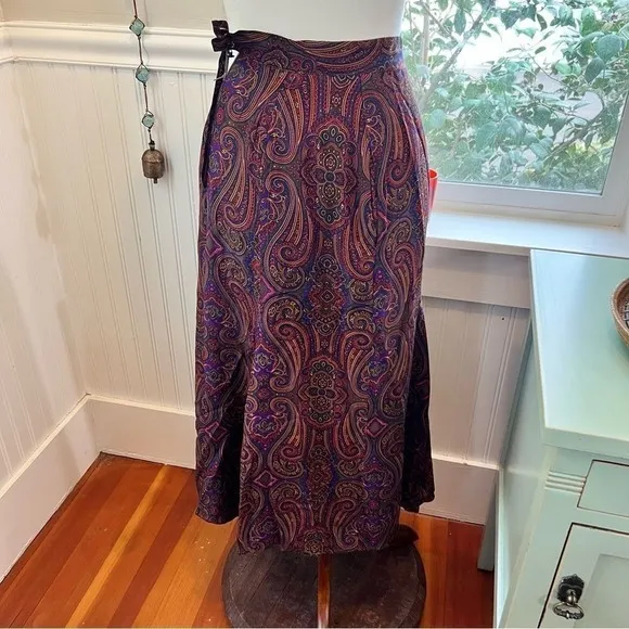 Burgundy Skirt 90s Y2K DARK Academia Midi Skirt Dark Paisley‎ Library Poet Purple - Image 11