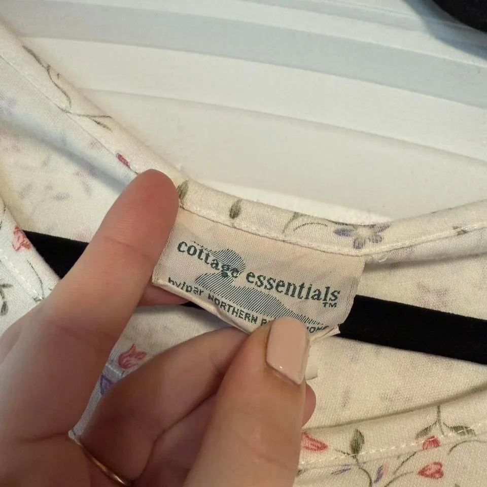 Cottage Essentials Floral Button Up Cardigan Top Cream Pink Blue Cottagecore M Size M - Image 4