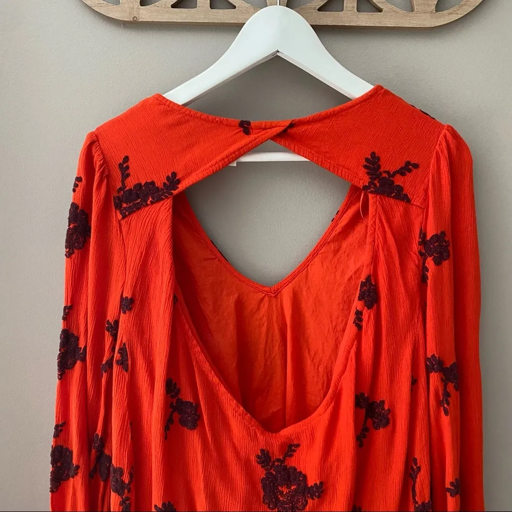 Free People Emma Floral Embroidered Dress Red Sz Small - Image 8