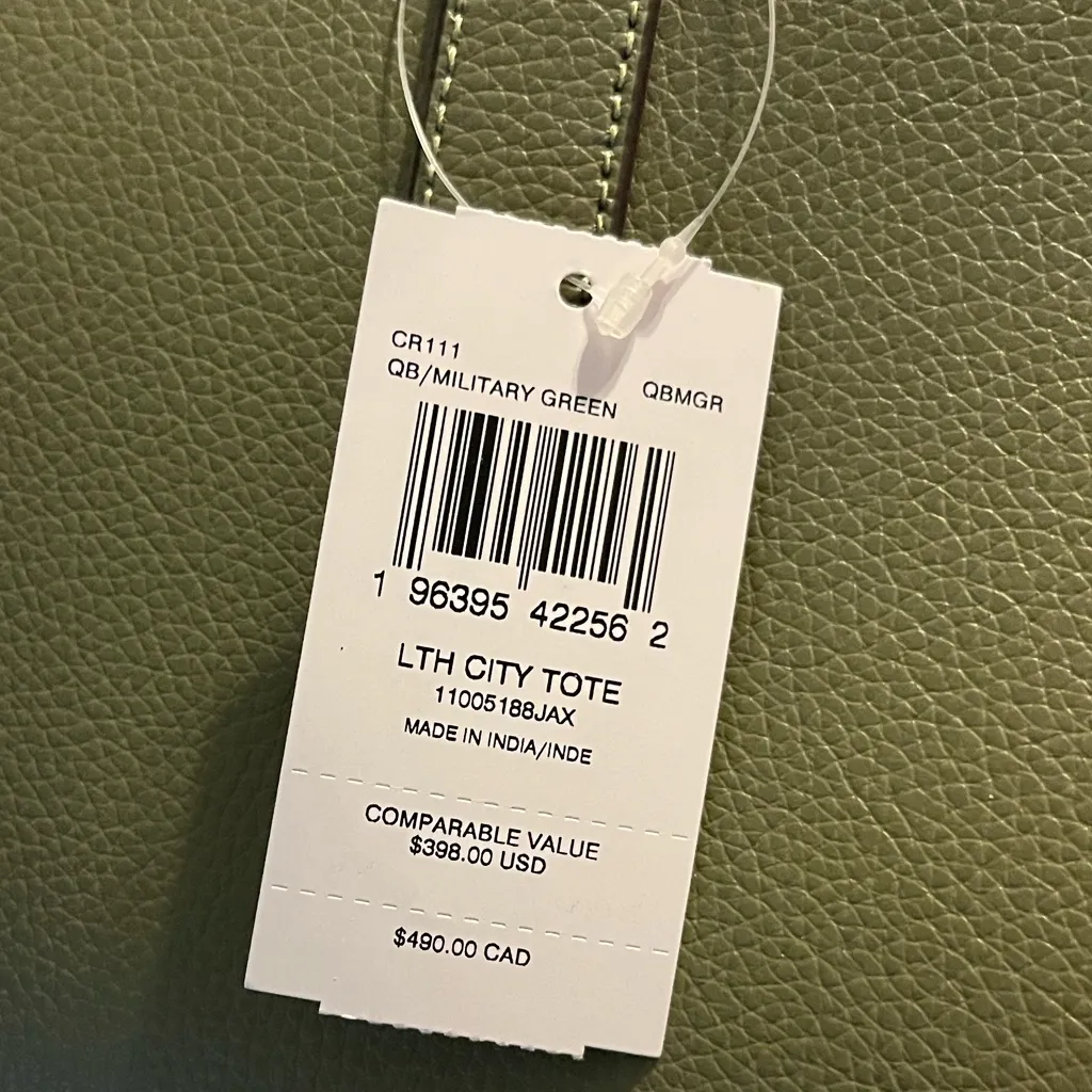 Coach Military Green Leather City Tote with gun metal hardware & matching wallet - Image 3