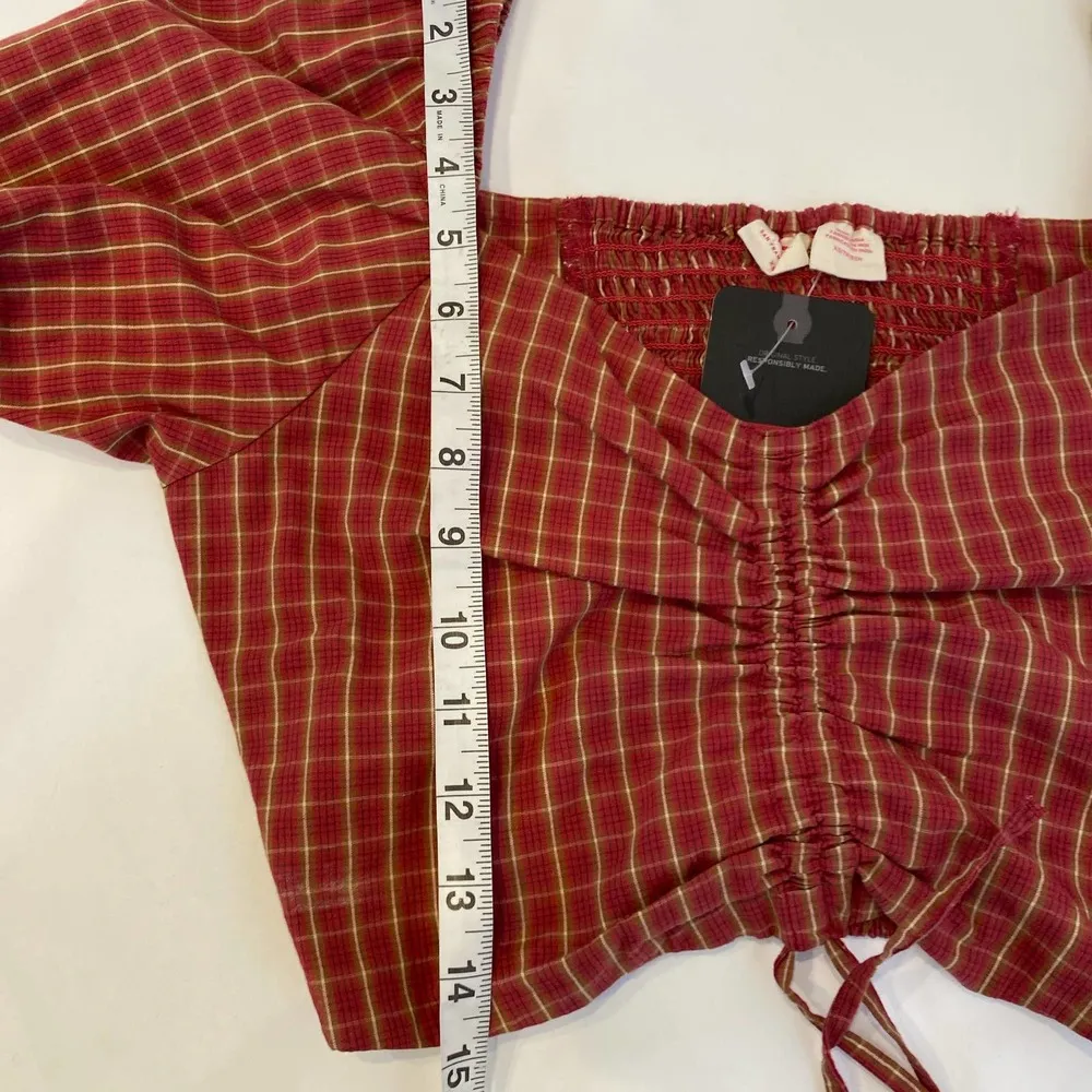 Levi’s Slim Cropped Plaid Statement Devin Blouse Long Sleeve Smocked NWT Sz XS - Image 9