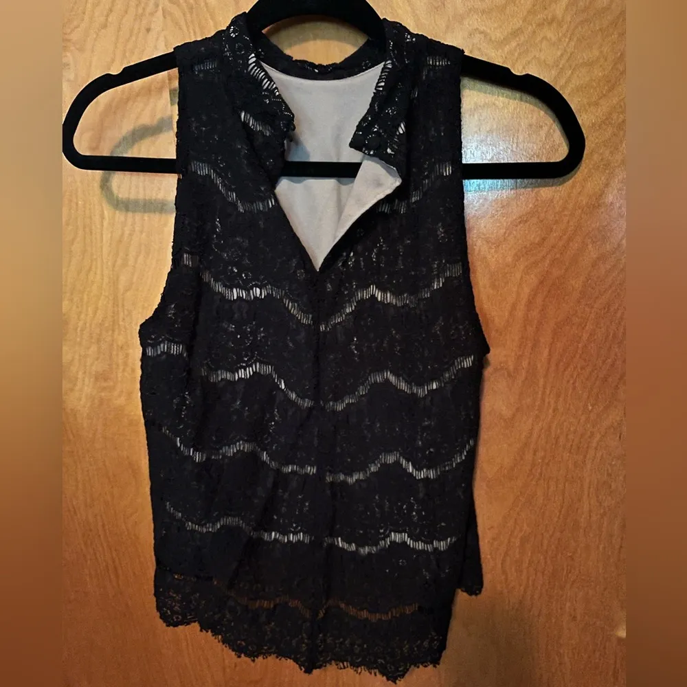 Love,Fire black lace sleeveless blouse - Image 2