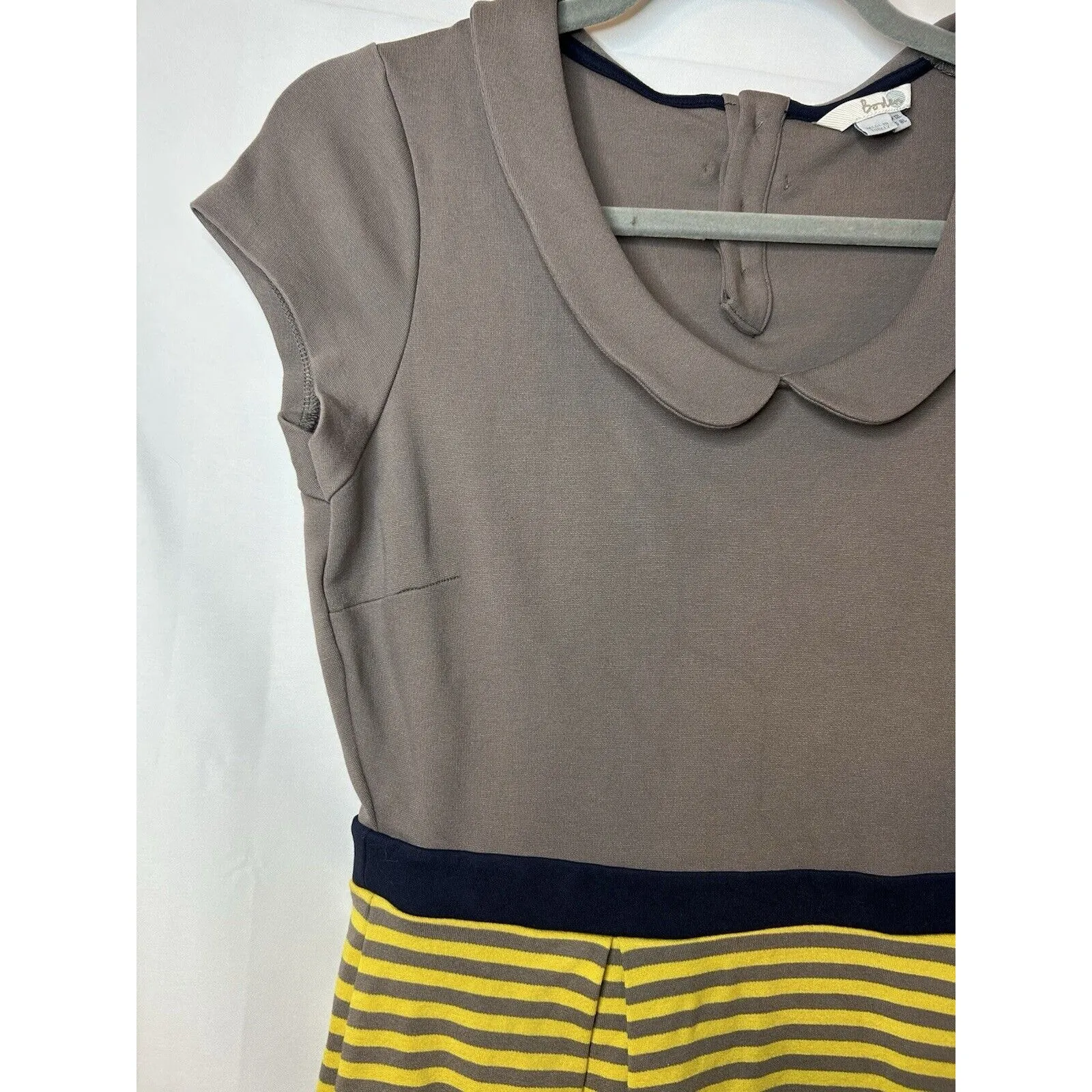 Boden Women Lila Dress 8L Gray Yellow Striped‎ Peter Pan Collar Cap Sleeve Retro Size 8 - Image 2