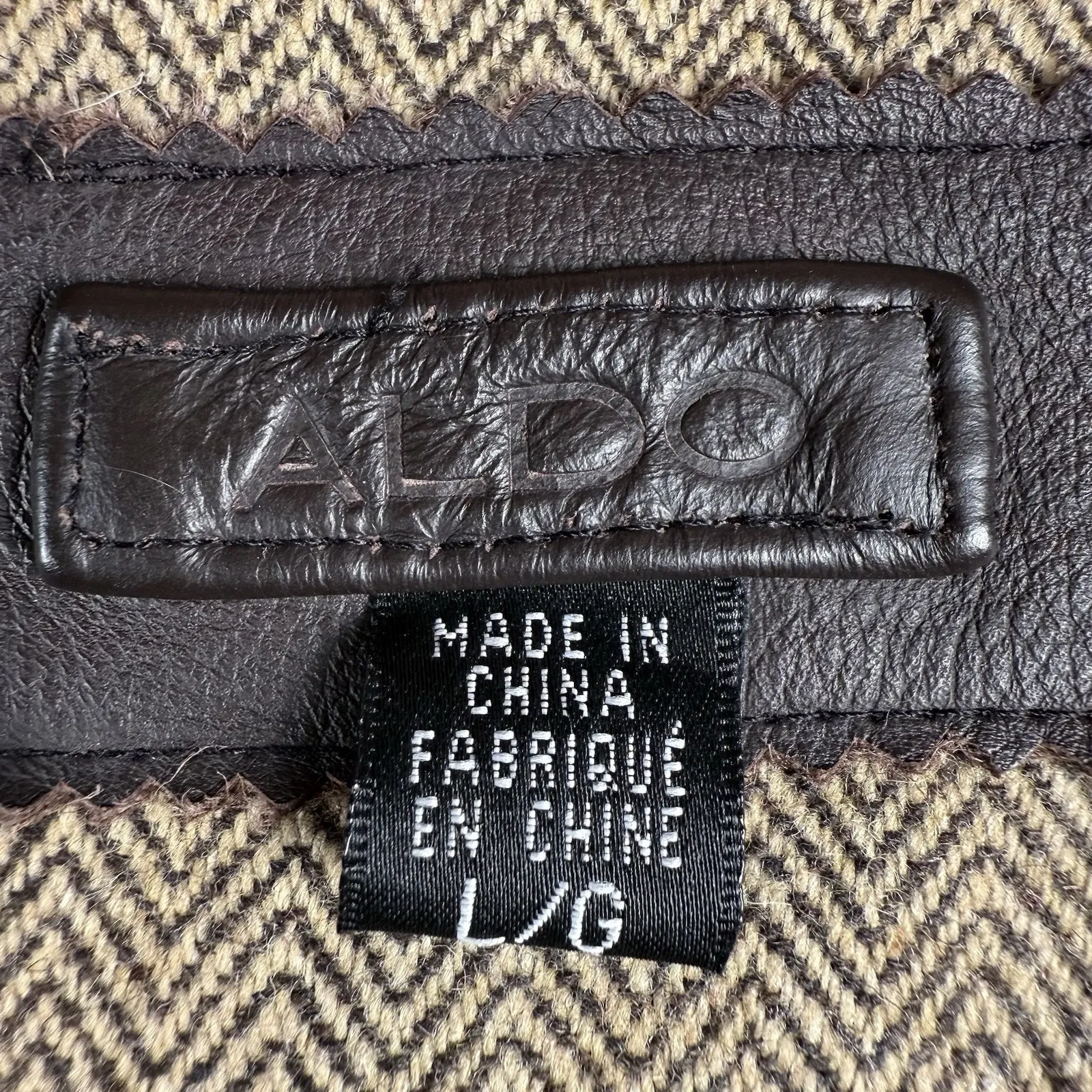 Aldo Leather Nylon Moto Jacket Coat Men Size Large Wool Blend Herringbone Lining - Image 3