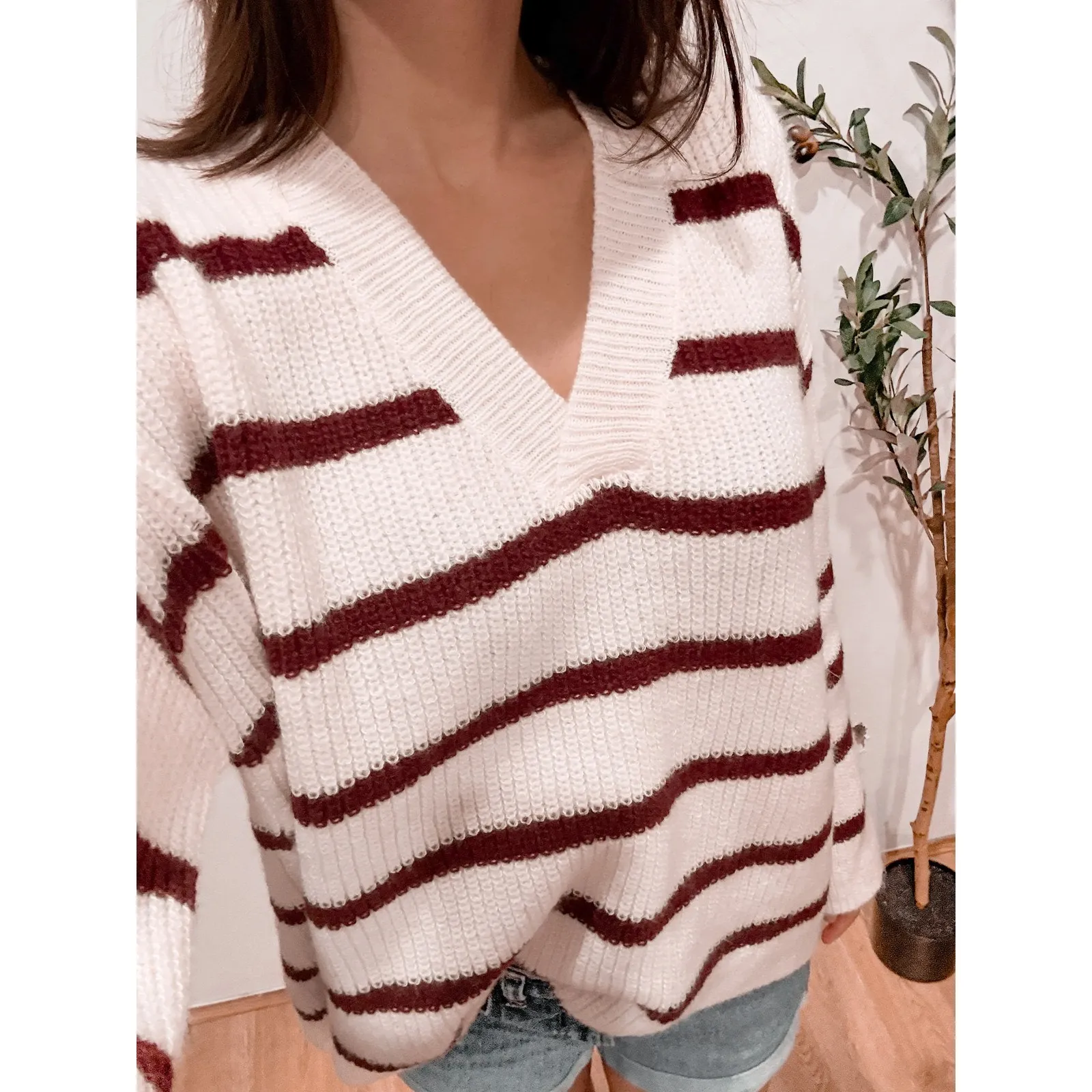 Burgundy Stripe Sweater - Image 2