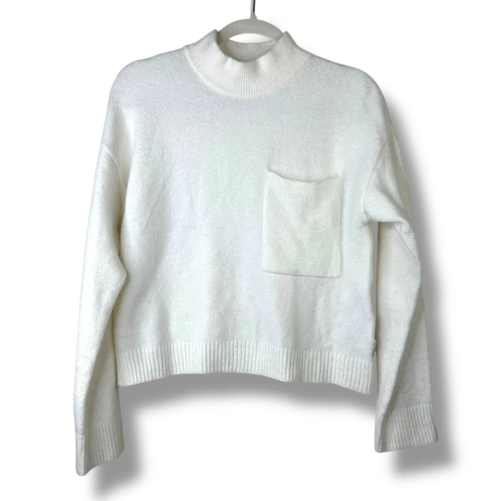 Calvin Klein Jeans Cream Ribbed Oversized Mock Neck Wide Sleeves Sweater Small - Image 2