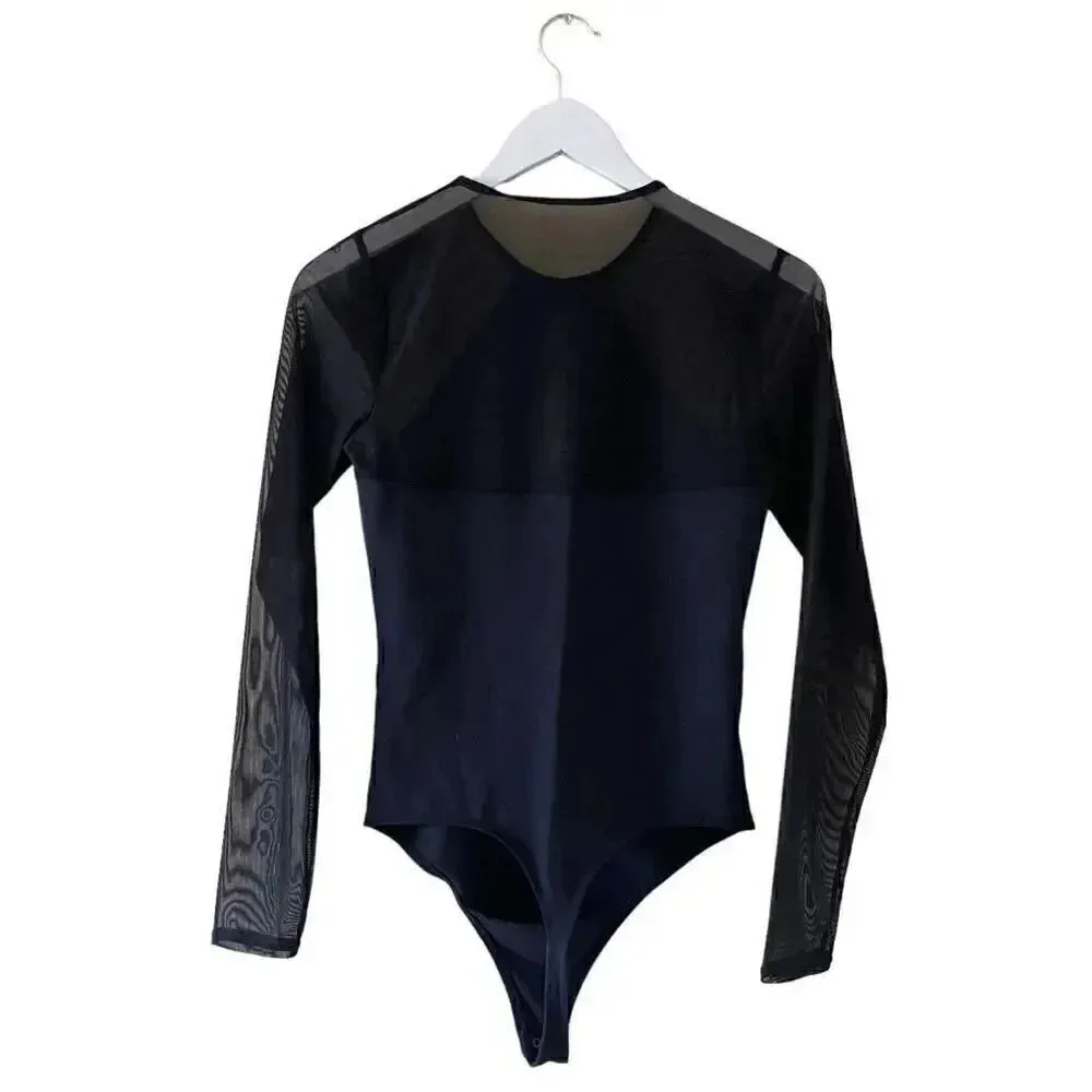 Abercrombie & Fitch Black Soft Long Sleeves Mesh Square Neck Bodysuit SZ S #1112 - Image 6