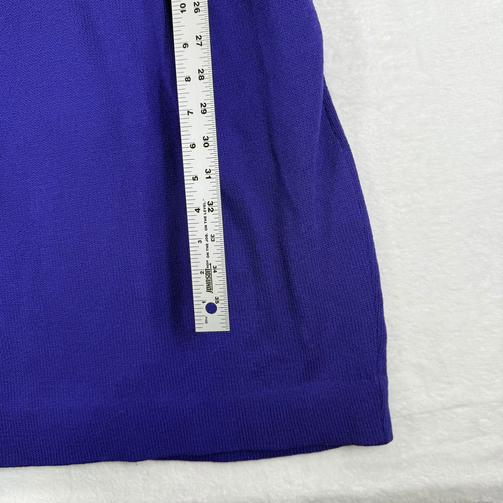 St John Vintage Purple Santana knit Ribbed Midi Dress Gold Buckle Belt Sz 14 Blue - Image 6