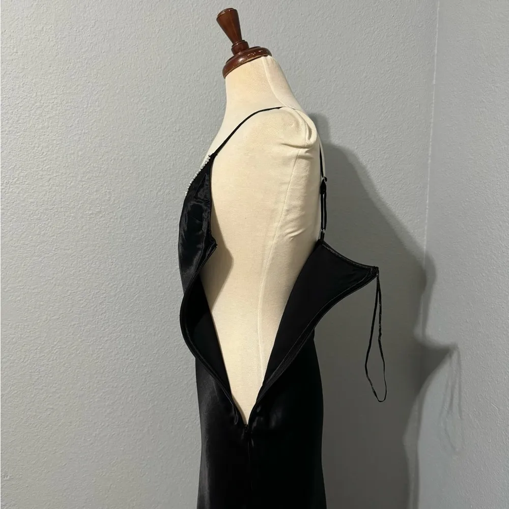 Zara Bloggers Fav Black Satin Effect Rhinestone V-Neck Midi ChristmasDress Sz M - Image 16