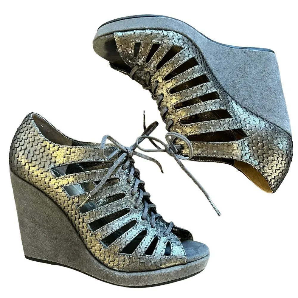Johnston & Murphy Maddie Metallic Snakeskin Print Lace Up Wedge - Image 3