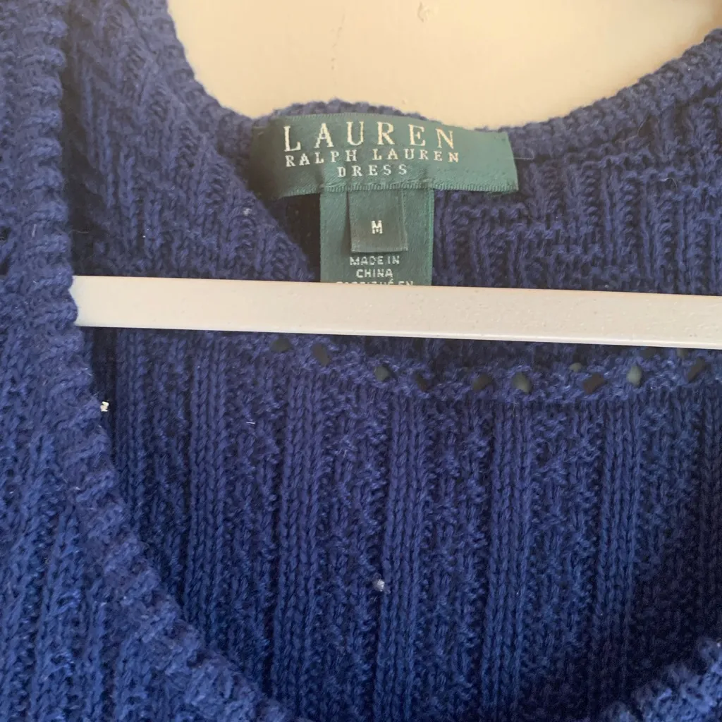 Lauren Ralph Lauren Dark Blue MIDI Sweater Dress Long Sleeve Women M Formal - Image 3