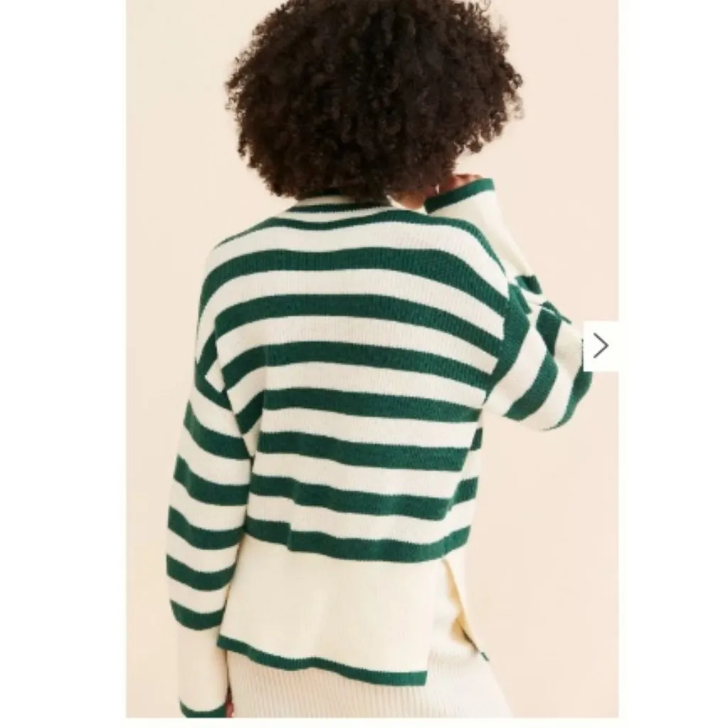 Anthropologie Flat White Striped Turtleneck Sweater, Green & White | Size XS - Image 2