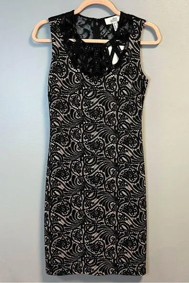 Belle Badgley Mischka Dress Black & Creamy Tan w/Beaded & Lace Neckline Sz 4 NWT - Image 1