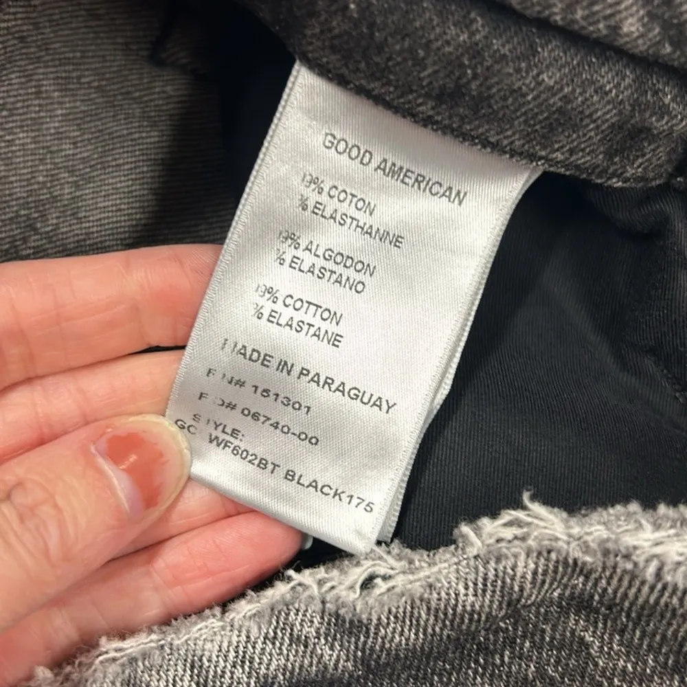 Good American Good Classic Low Fray Raw Hem Jeans Gray Black Jean - Image 10