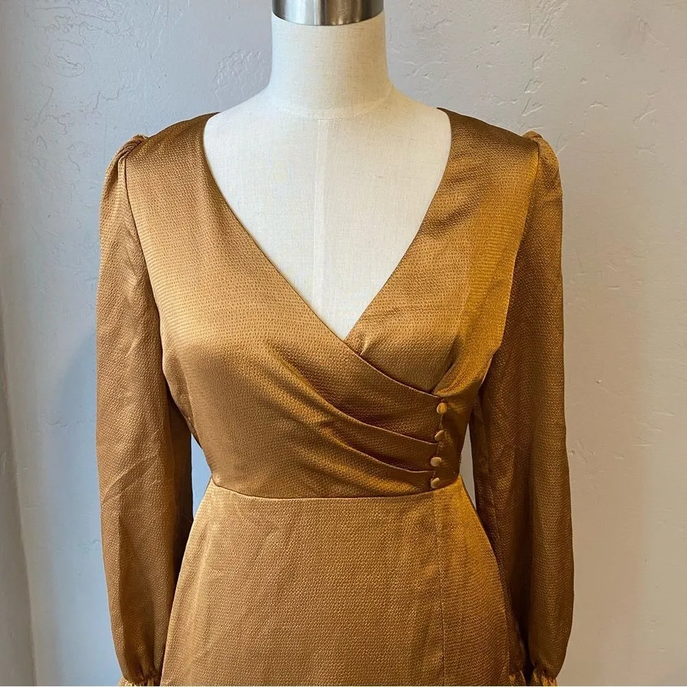 Lulu’s 4SI3NNA Brielle Bronze Satin Long Sleeve Midi Dress in Bronze Copper - Image 7
