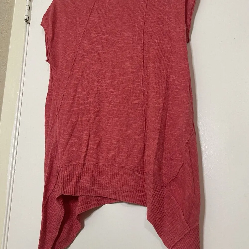 Eileen fisher coral pink linen blend short sleeve knit asymmetric top size small - Image 6
