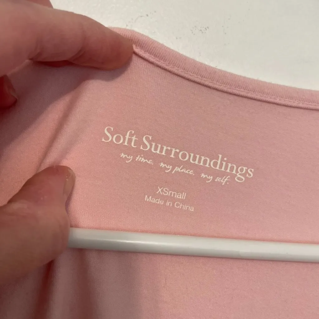 SOFT SURROUNDINGS Ruched Short Sleeve Scoop Neck Tee Light Pink Cotton T - Image 6