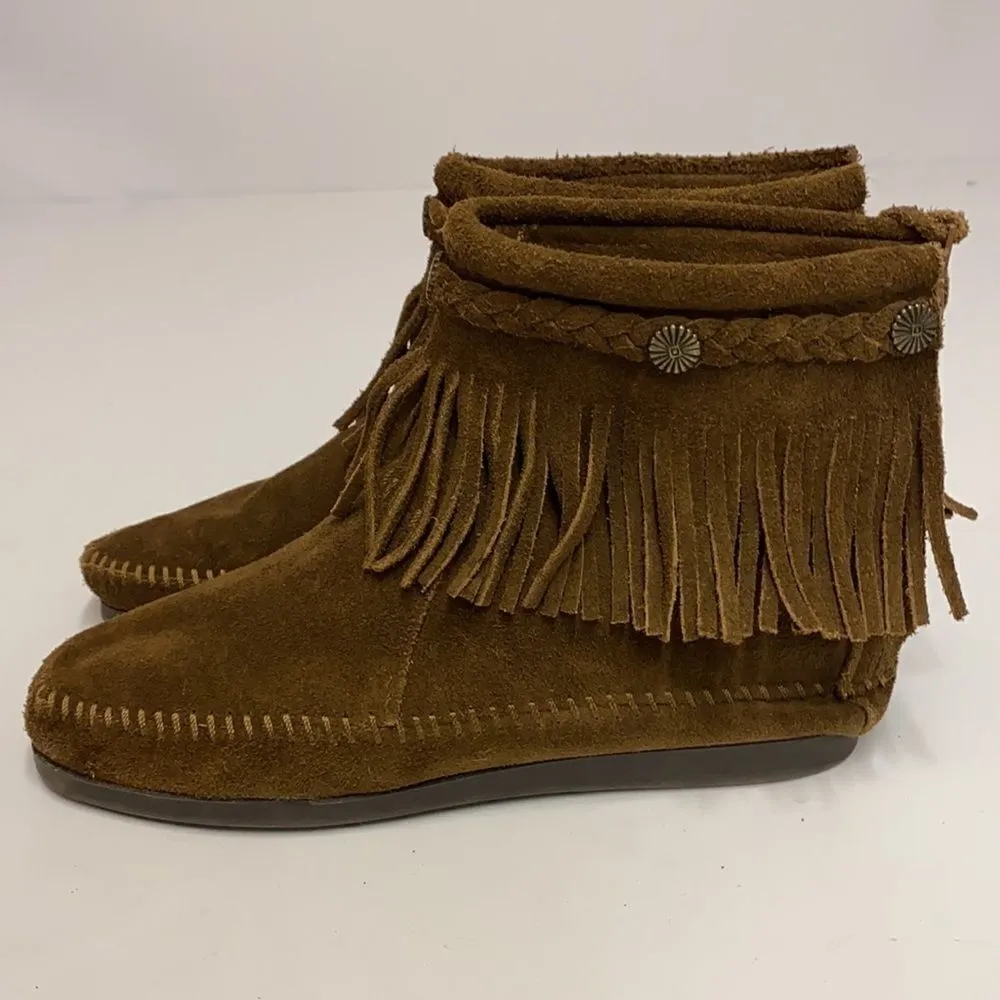 Minnetonka Hi-Top Zip‎ Boot Dark Brown Suede Size 6 A2 - Image 3