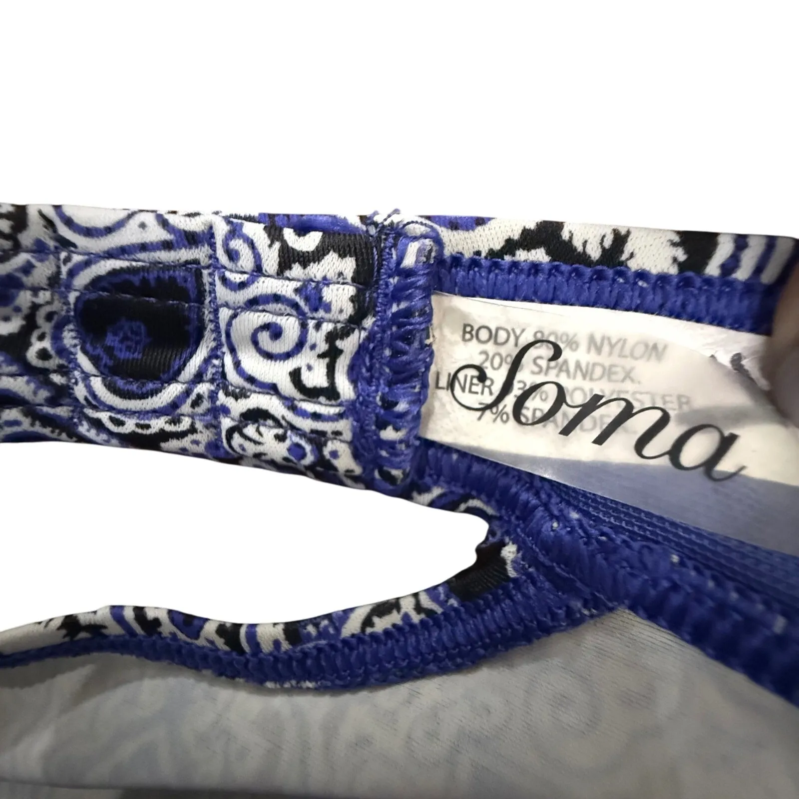 Soma Tankini Top Blue White Paisley Adjustable Strap Swimwear Women's 36C Size M - Image 3