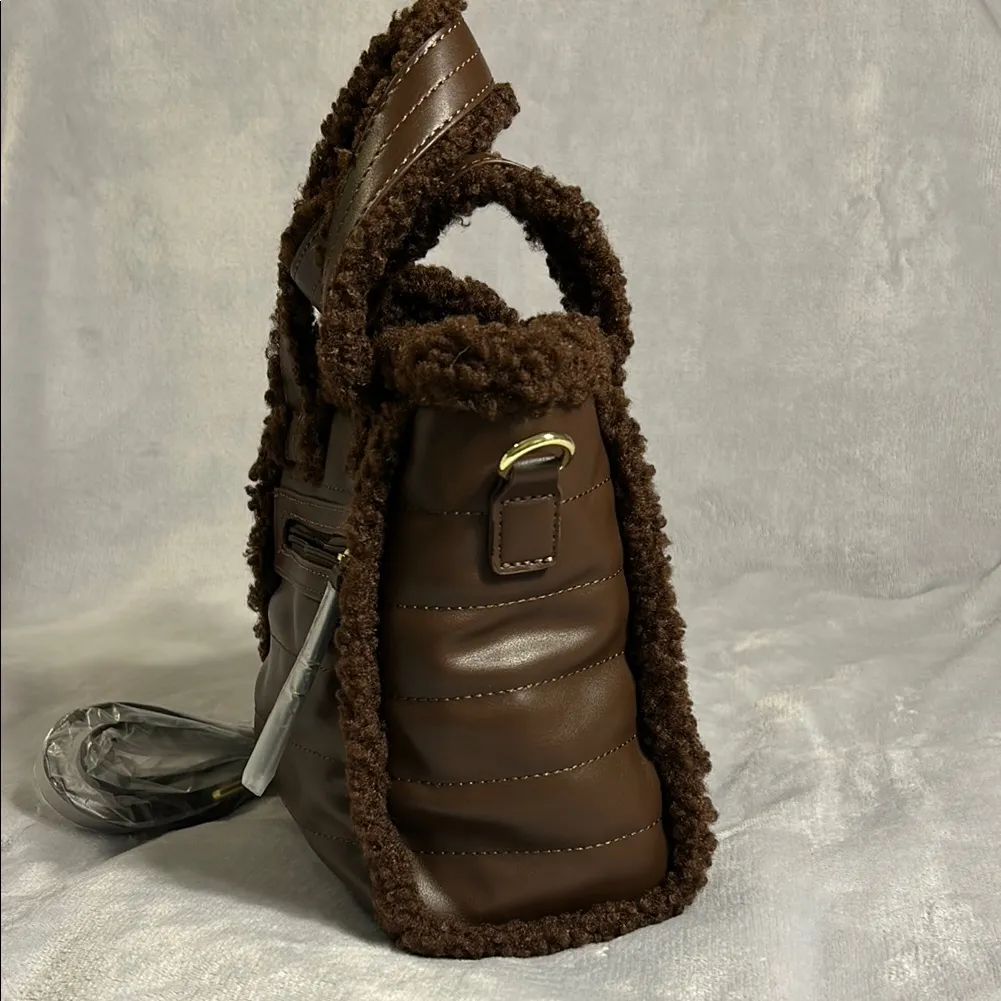 ASPEN Brown Quilted Mini Bag with Sherpa Accents - Image 4