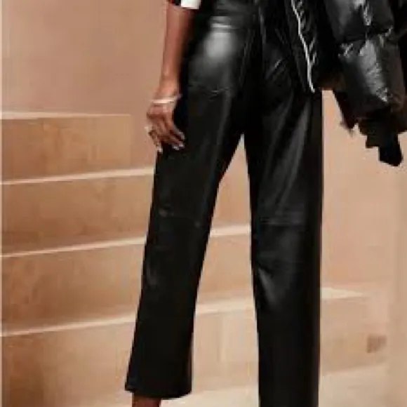 Banana Republic high-rise straight leg lamb leather pant size 27 - Image 13